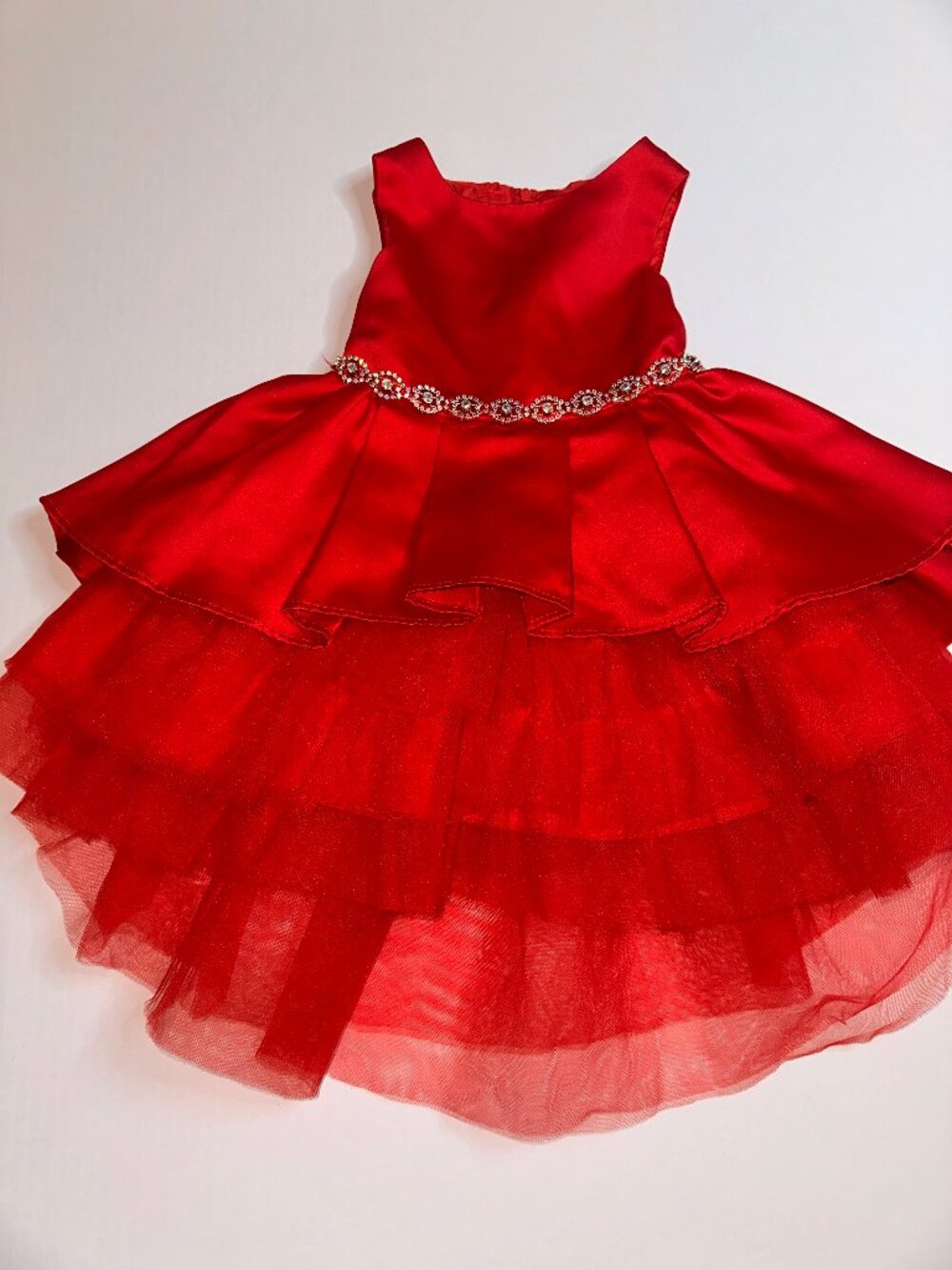 Rare Editions 2T Red Christmas Dress Layered rhinestones high-low hem #676